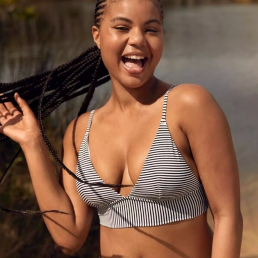 Aerie Black and White Striped Swim Top